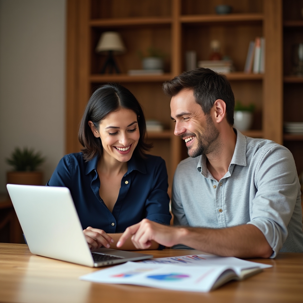 Family reviewing household budget on a laptop together